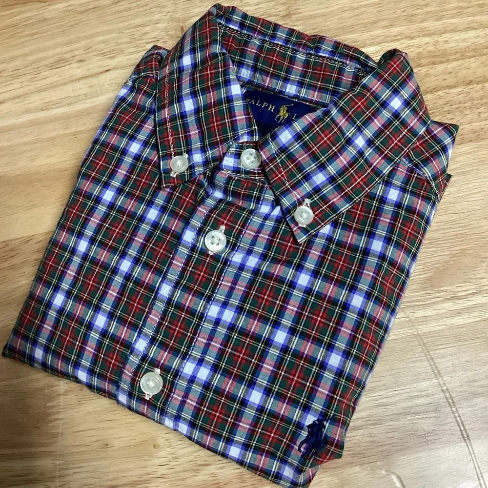 Boys Ralph Lauren Long Sleeved Plaid Cotton Button Down Size 5